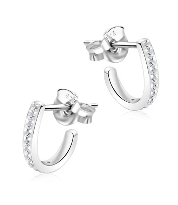 Elegant Curved With CZ Stone Silver Ear Stud STS-5313